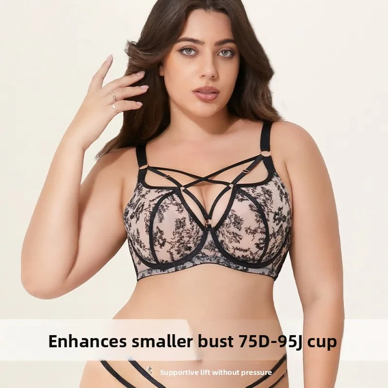 plus Size Bra Women's Full Cup Breathable Anti-Sagging Underwear Comfortable plus Size Lingerie Large Breast Concealment