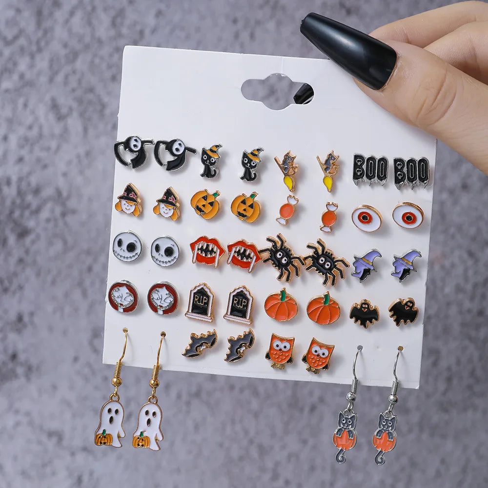 20 Packs of Halloween Stud Earrings for Women - Random Halloween Enamel Stud Earrings Set - Jack O Lantern Witch Hat Fall Decor