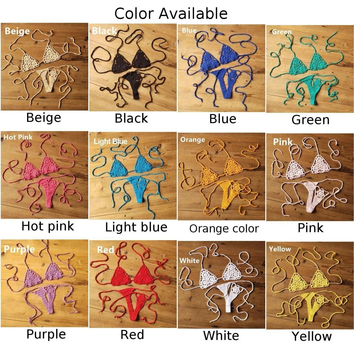 Women Sexy Handmade Bikini Sets Crochet Flower Solid Color Lace Thong String Swimwear Sunbathing Swimsuit Beach Wear Lace-up