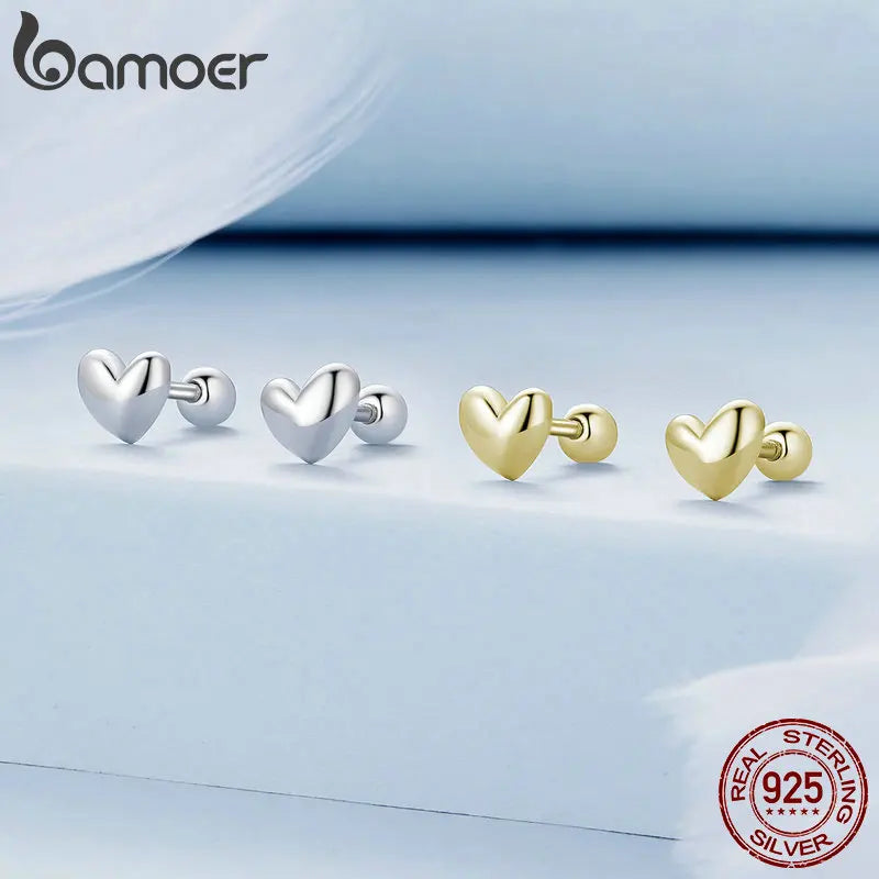 BAMOER 925 Sterling Silver Mini Heart Stud Earrings Platinum Plated Simple Earrings for Women Sweet Fine Jewelry Gift BSE886