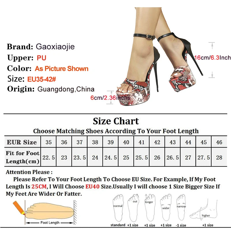 16CM Ultra high heels Snakeskin Pattern Sandals Women Platform Gladiator Summer Shoes For Europe and America Pole Dance stripper