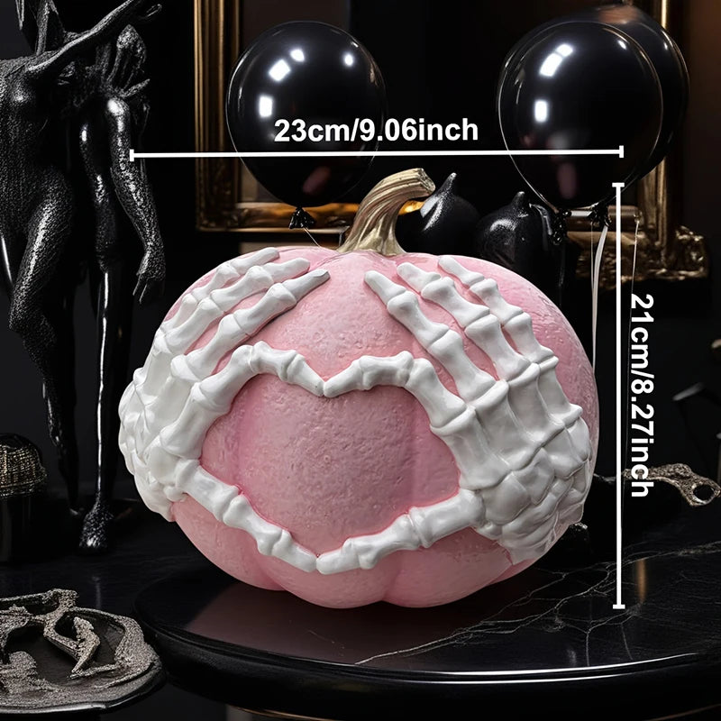 Fake Pumpkins Halloween Pumpkin Skeleton Hand Figurines Resin Artwork Collectible Figurines Gothic Fall Decor Halloween