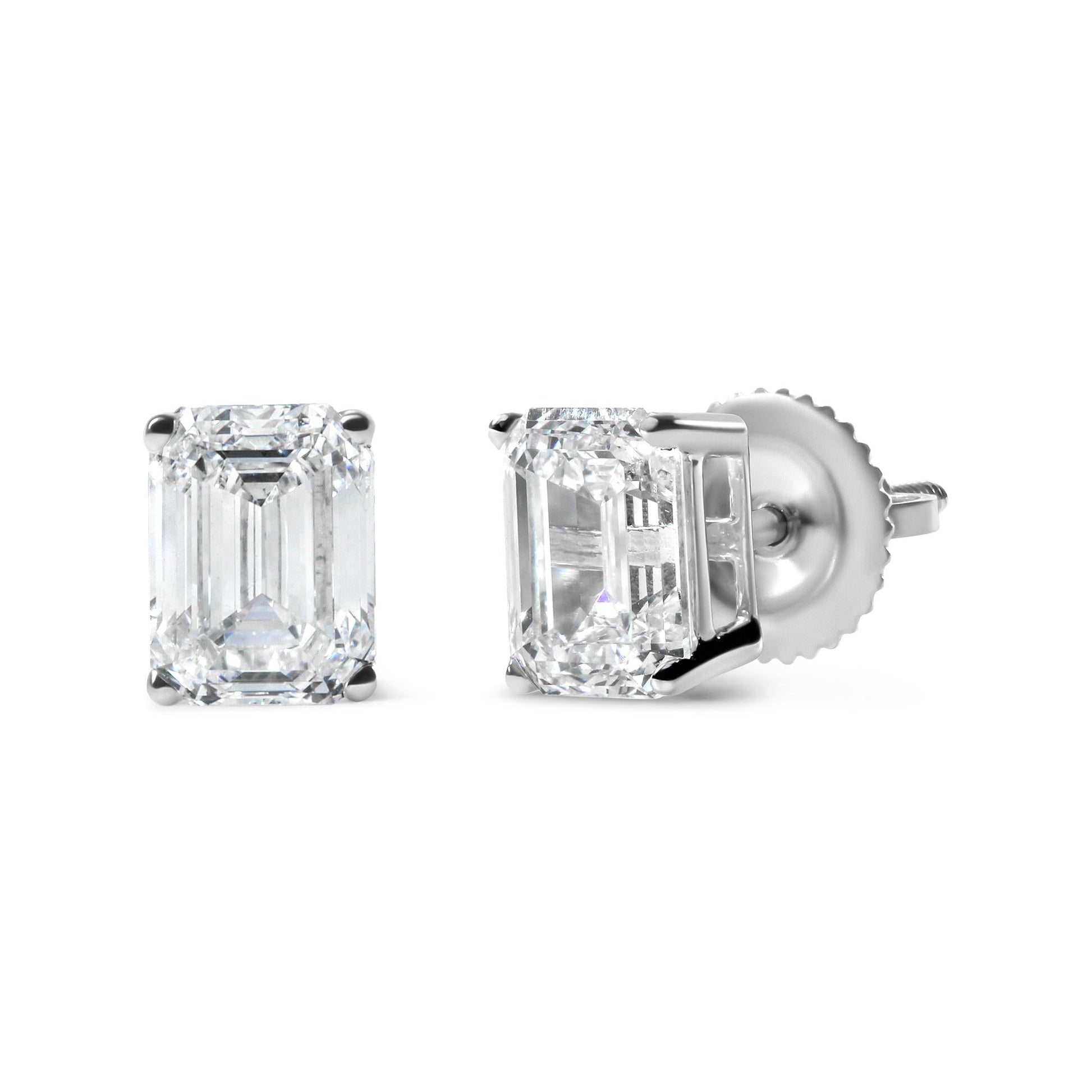 14K White Gold 2.0 Cttw Emerald Cut Lab Grown Diamond Solitaire Stud Earrings (G-H Color, VS1-VS2 Clarity)-1