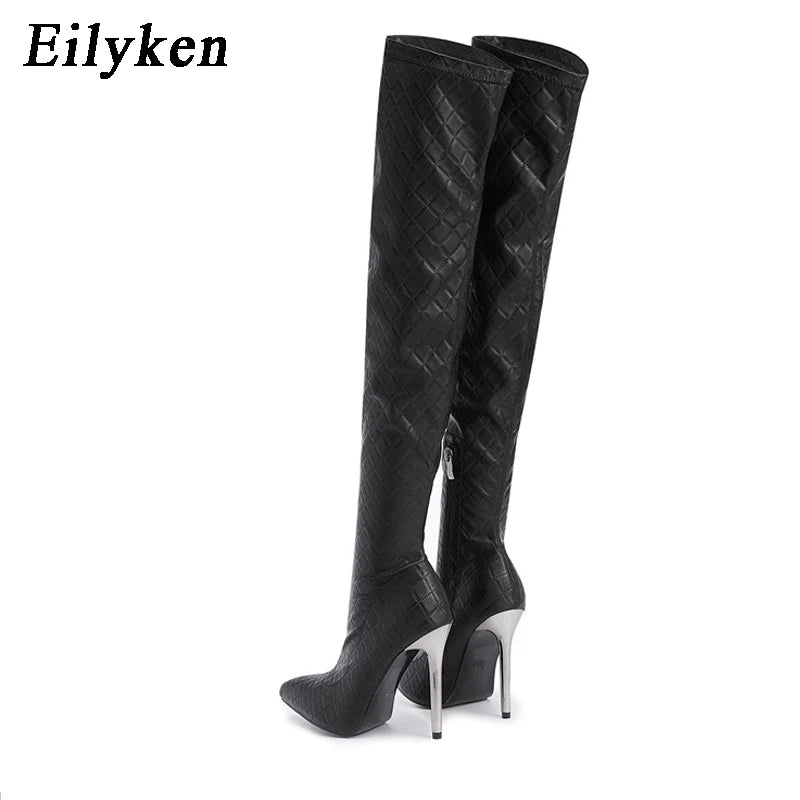 Eilyken Sexy Over The Knee Boots Women Thin Heels Pointed Toe Zipper Thigh High Booties Winter Nightclub Party Stripper Shoes