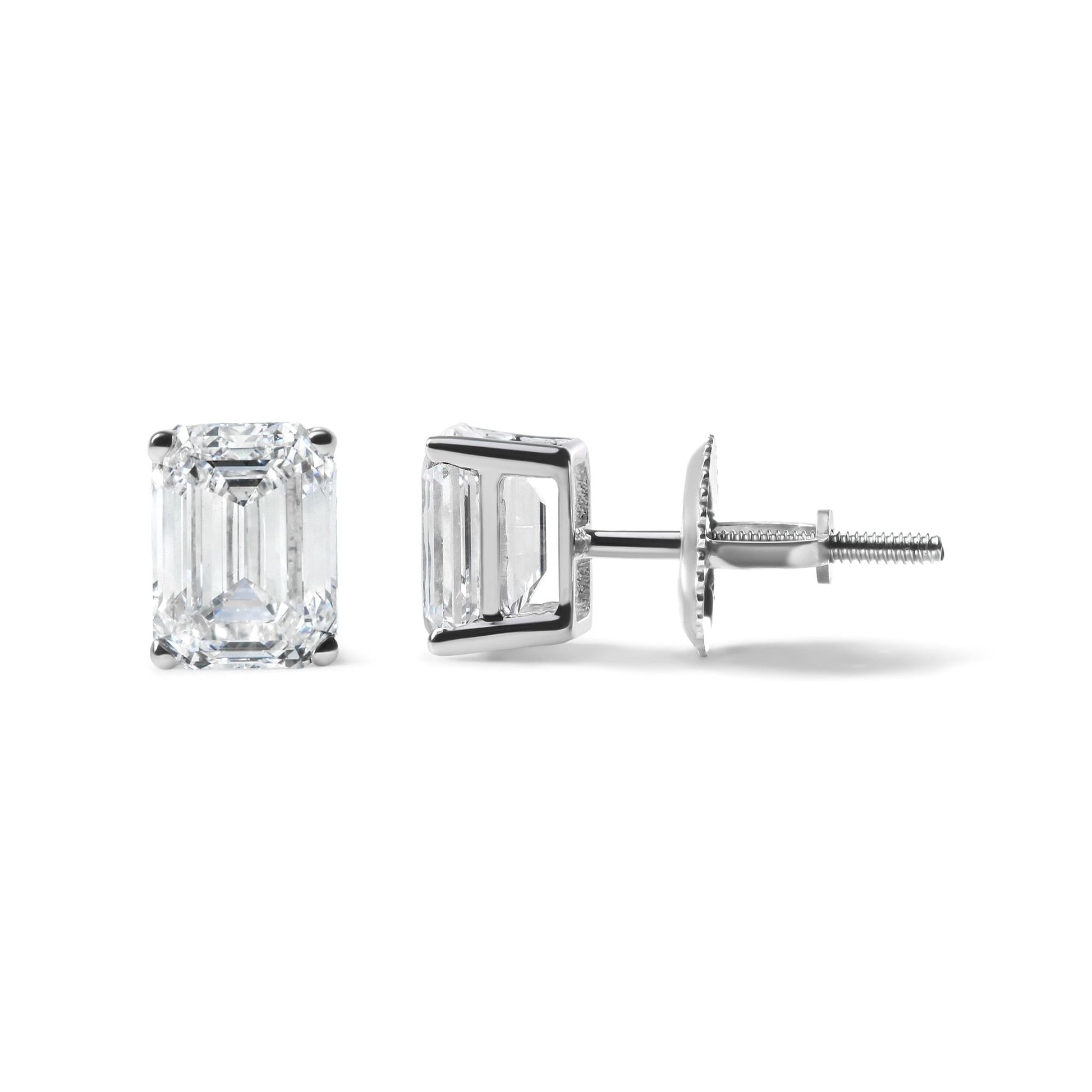 14K White Gold 2.0 Cttw Emerald Cut Lab Grown Diamond Solitaire Stud Earrings (G-H Color, VS1-VS2 Clarity)-2
