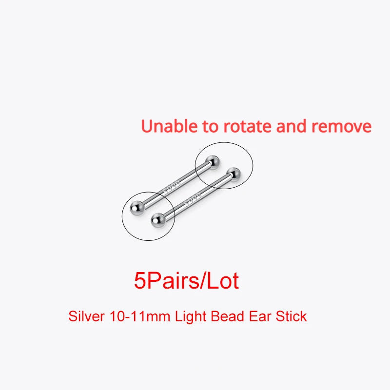 SOFTPIG 5 Pairs/Lot Real 925 Sterling Silver Single Zircon Ear Hole Bead Stud Earrings For Women Classic Minimalist Fine Jewelry