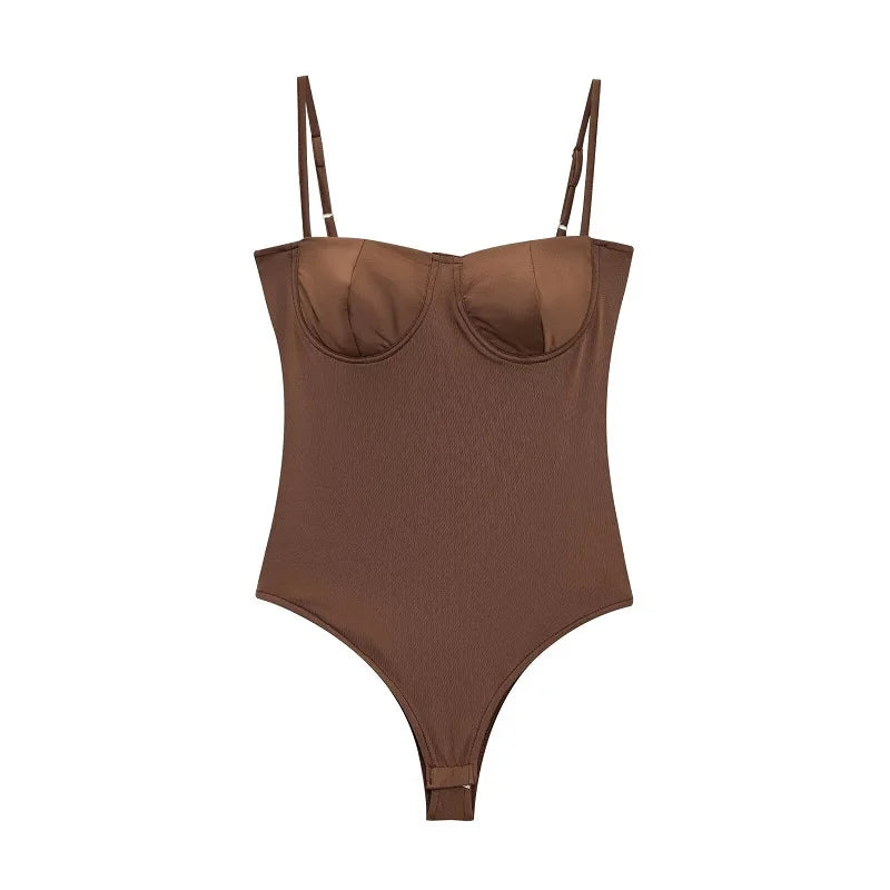 MUJER Sexy Satin Bodysuit Women Backless Bustier Top Women Sexy Outfits Lingerie Bodys for Women Sleeveless Women's Top Bodysuit