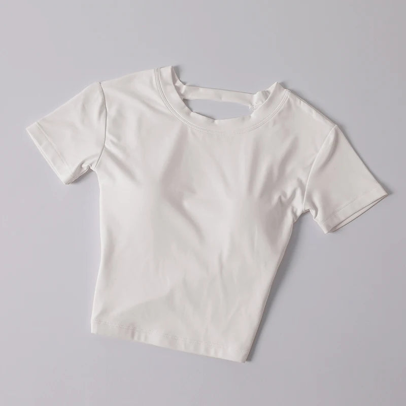 New yoga short sleeve with chest pad sexy back fitness wear yoga top women wear waist slimming sports T-shirt