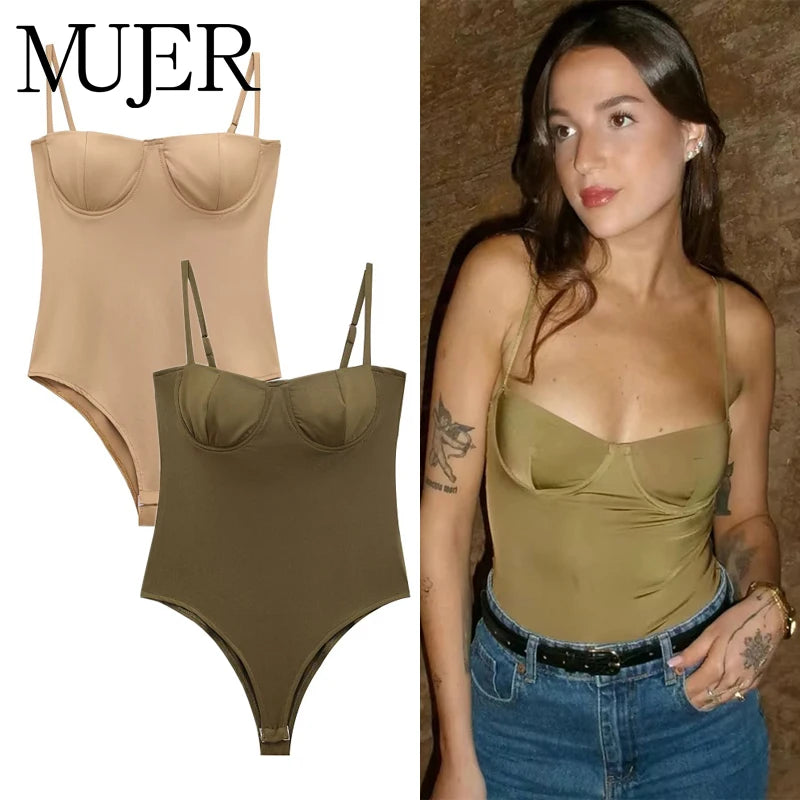 MUJER Sexy Satin Bodysuit Women Backless Bustier Top Women Sexy Outfits Lingerie Bodys for Women Sleeveless Women's Top Bodysuit