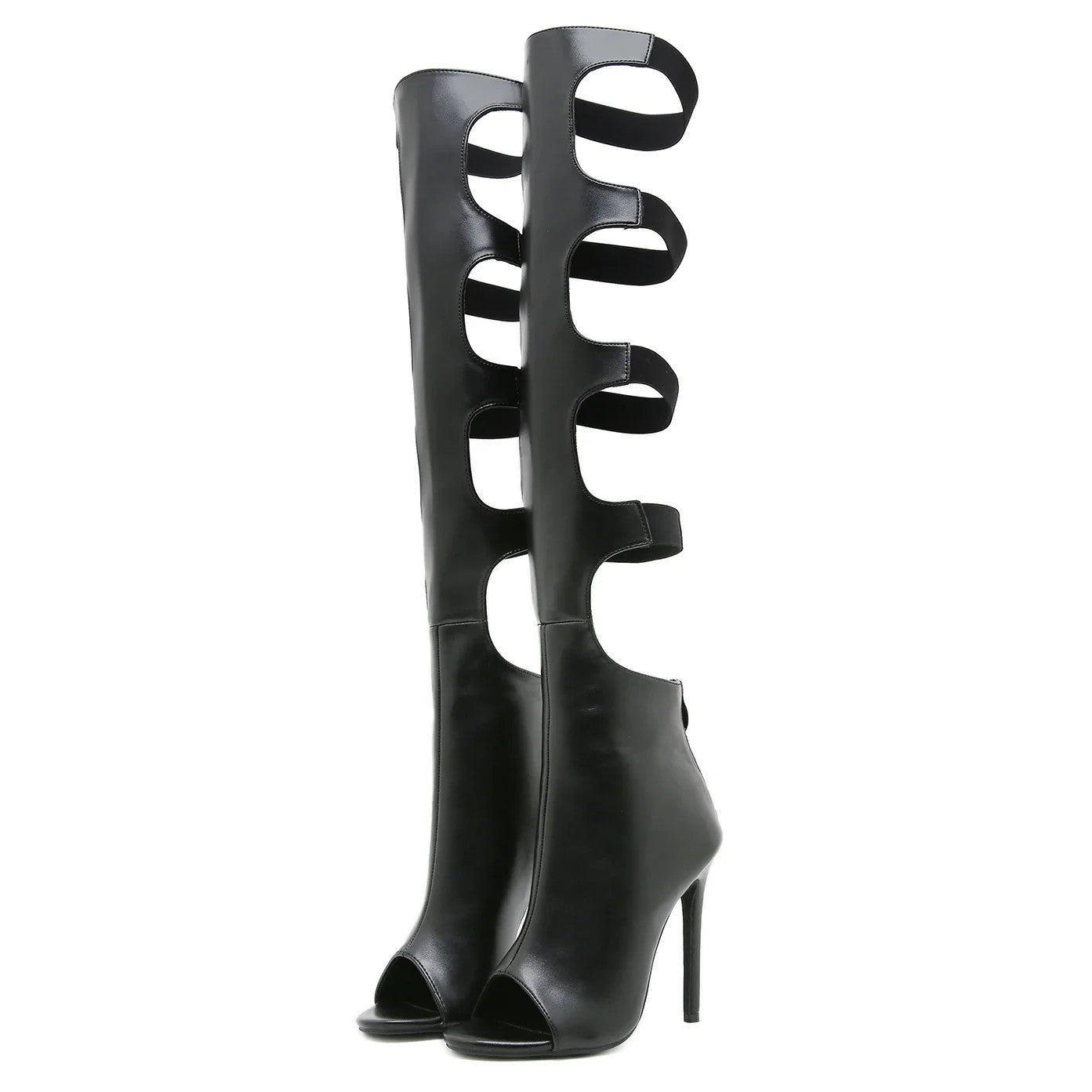 Aneikeh Fashion Black Hollow Out Thigh High Over The Knee Boots Women PeepToe