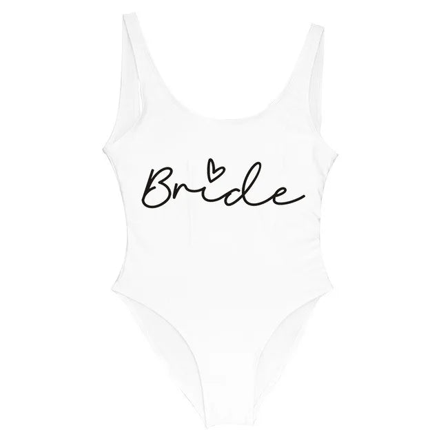 S-3XL Gold Print Team Bride One-Piece Swimsuit Squad Women Swimwear Sexy Padded Bachelorette Party Bathing Suit Summer Beachwear