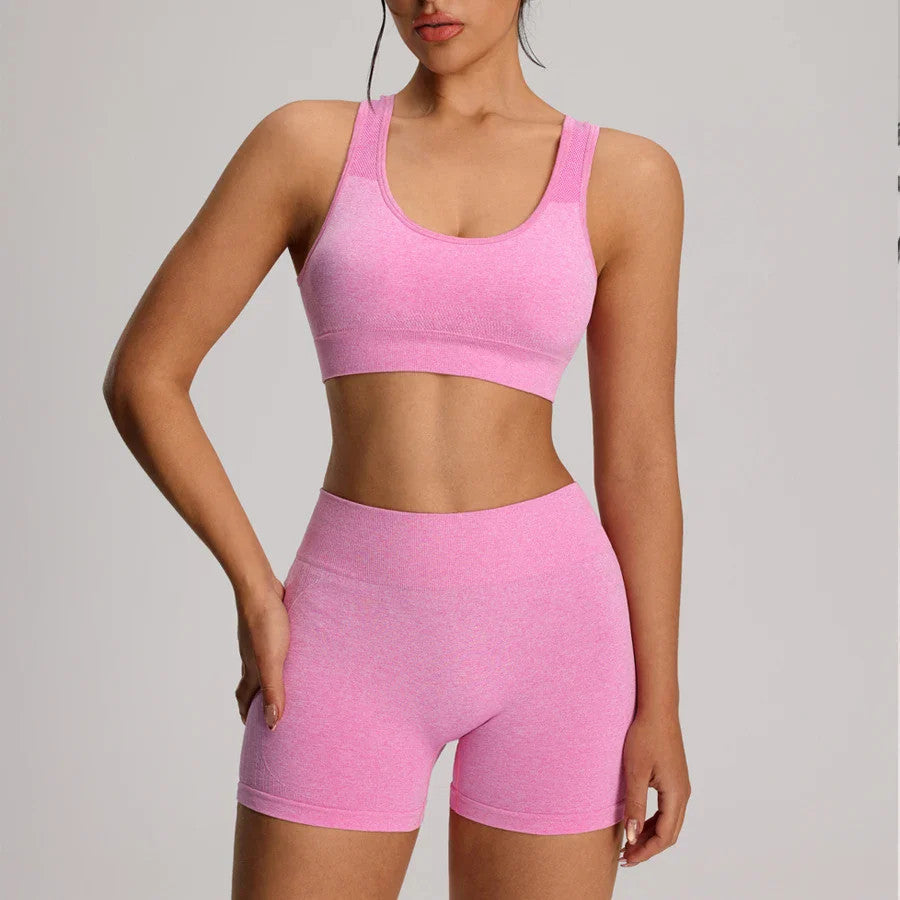 2pcs/set Yoga Sport Bra Shorts Set Sportswear Woman Gym High Waist Seamless