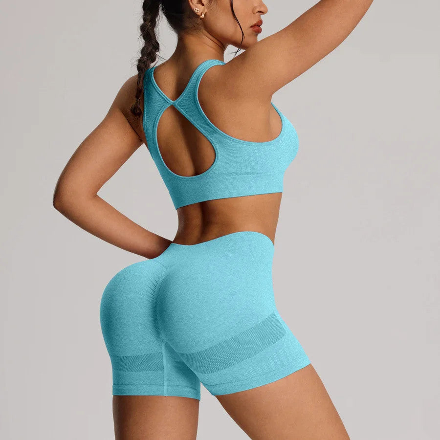 2pcs/set Yoga Sport Bra Shorts Set Sportswear Woman Gym High Waist Seamless