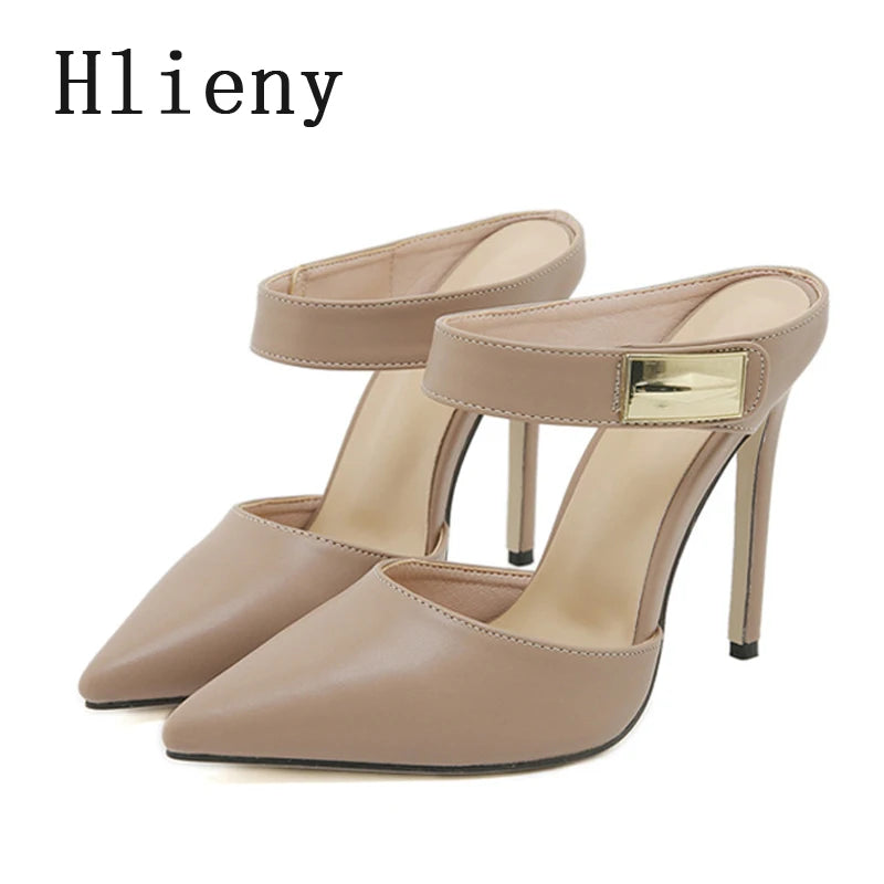 Hlieny Street Style Pointed Toe Quality Patent Leather Women Pumps Sexy Stripper Slipper Ladies Thin High Heels Sandals Shoes