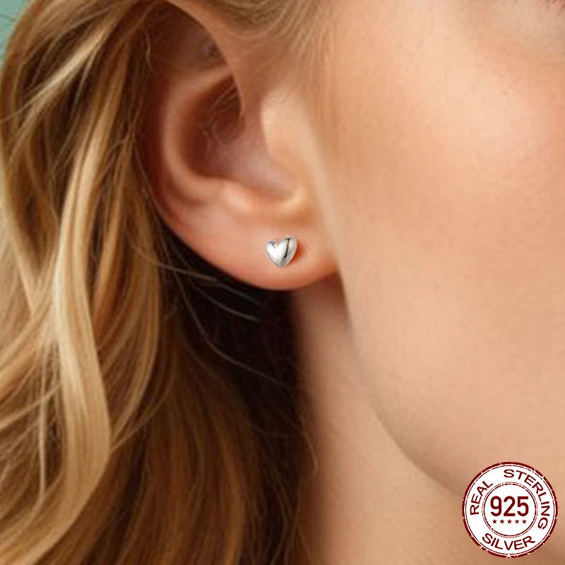 BAMOER 925 Sterling Silver Mini Heart Stud Earrings Platinum Plated Simple Earrings for Women Sweet Fine Jewelry Gift BSE886