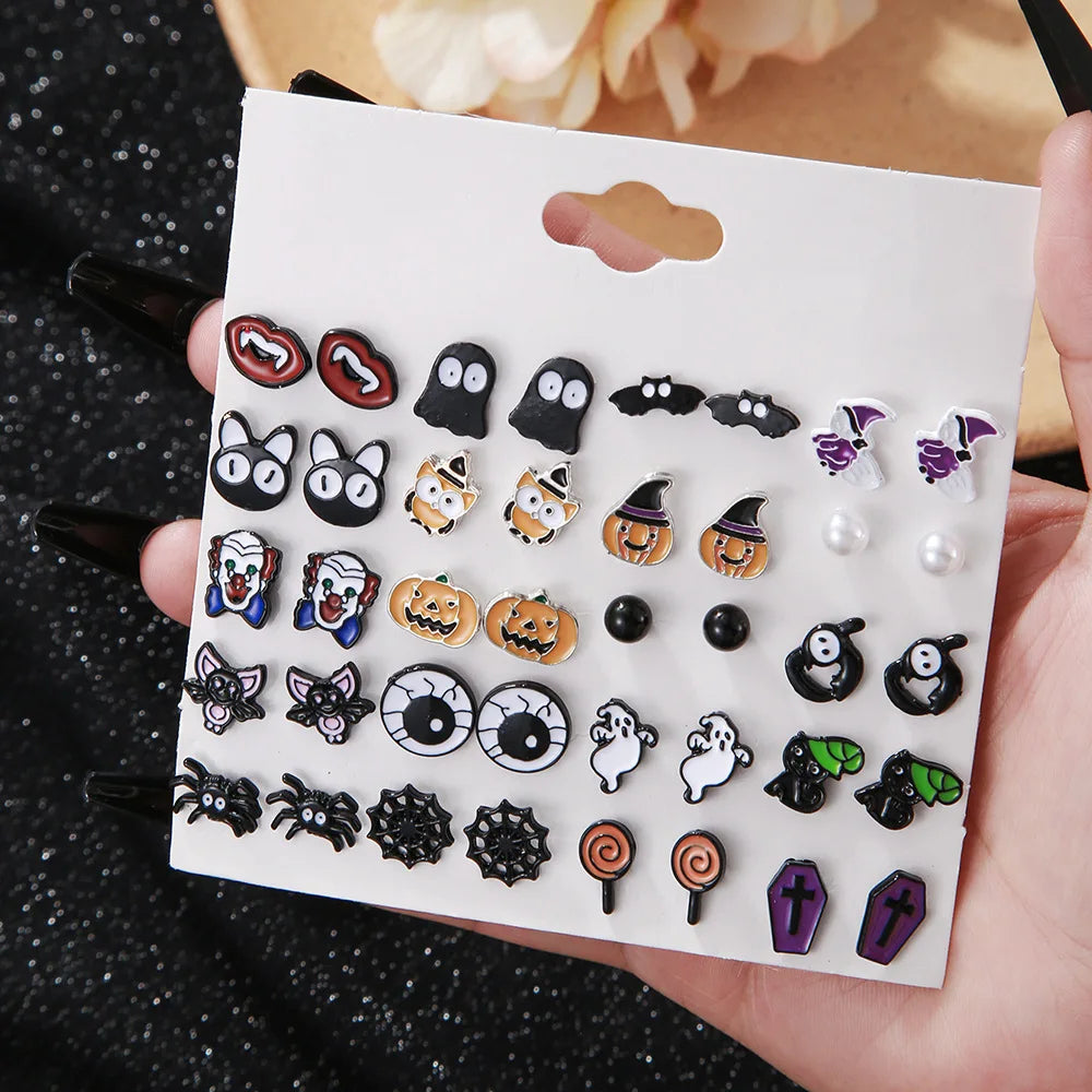 20 Packs of Halloween Stud Earrings for Women - Random Halloween Enamel Stud Earrings Set - Jack O Lantern Witch Hat Fall Decor