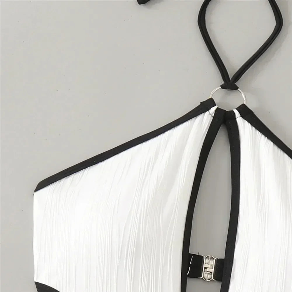 Sexy White Backless Swimwear Women 2024 One Piece Swimsuit  Bathing Suit String Halter Swimming Wear Bather
