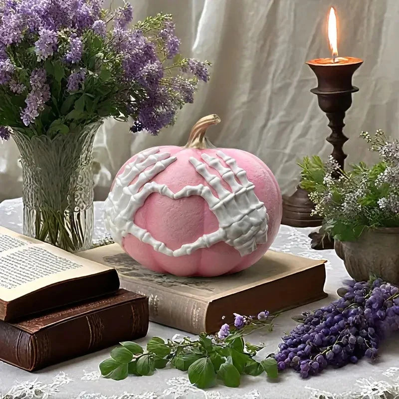 Fake Pumpkins Halloween Pumpkin Skeleton Hand Figurines Resin Artwork Collectible Figurines Gothic Fall Decor Halloween