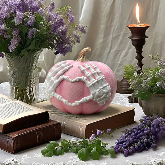 Fake Pumpkins Halloween Pumpkin Skeleton Hand Figurines Resin Artwork Collectible Figurines Gothic Fall Decor Halloween