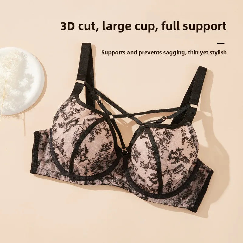 plus Size Bra Women's Full Cup Breathable Anti-Sagging Underwear Comfortable plus Size Lingerie Large Breast Concealment