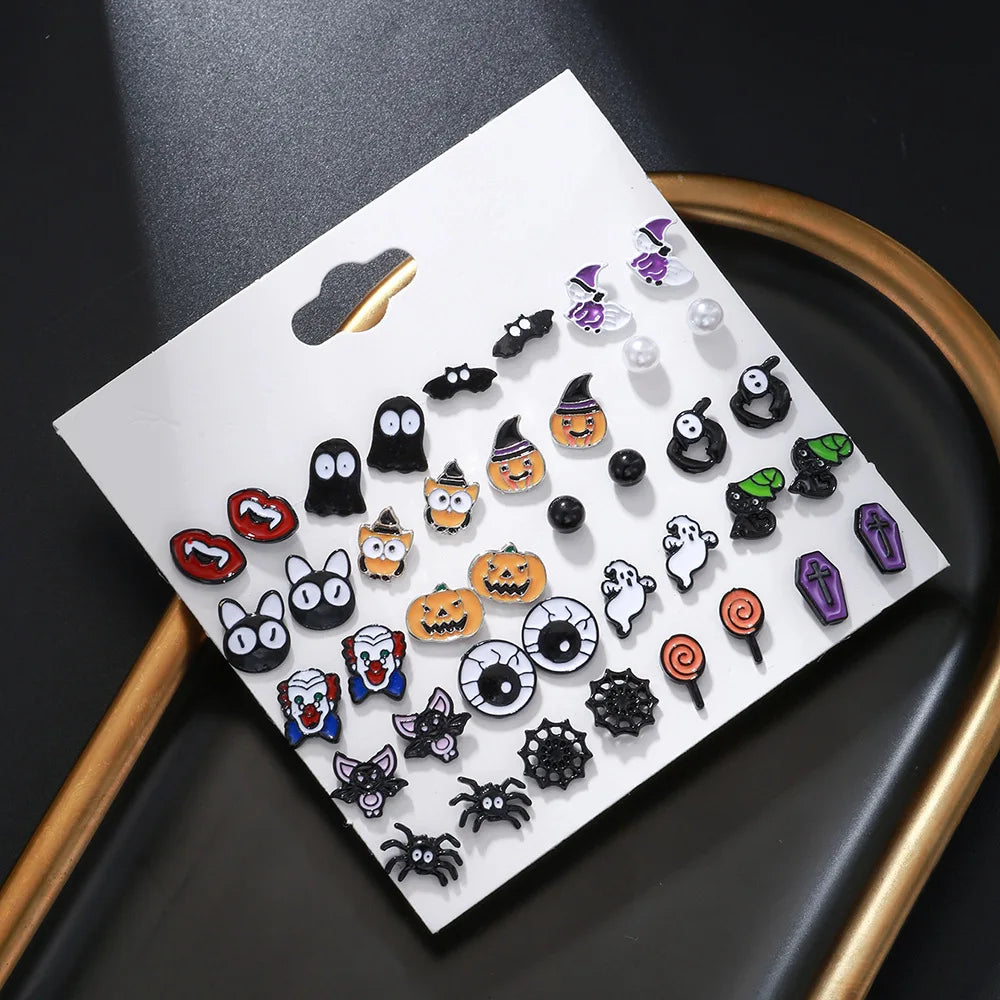 20 Packs of Halloween Stud Earrings for Women - Random Halloween Enamel Stud Earrings Set - Jack O Lantern Witch Hat Fall Decor