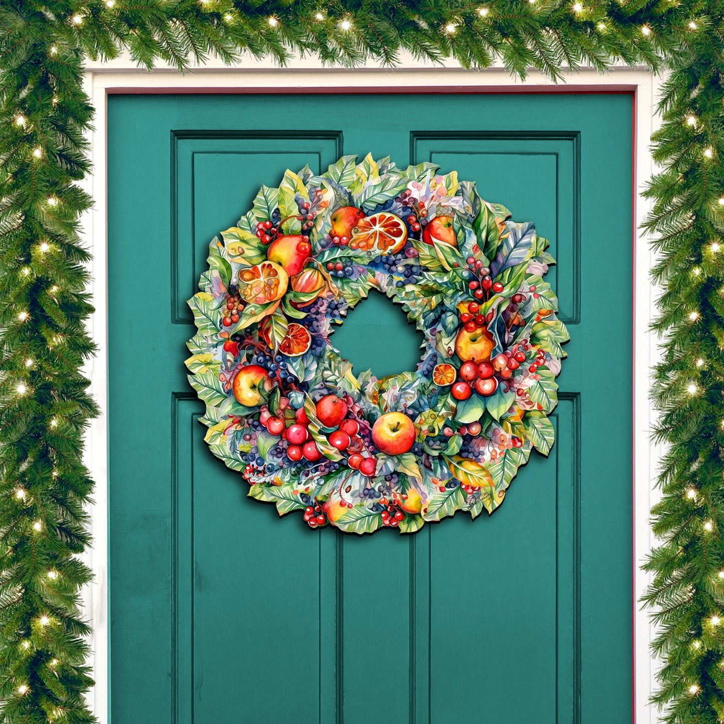 Summer Harvest Fruit Wreath Holiday Door Decor by G. Debrekht - Fall Halloween Decor - 8611071H-2