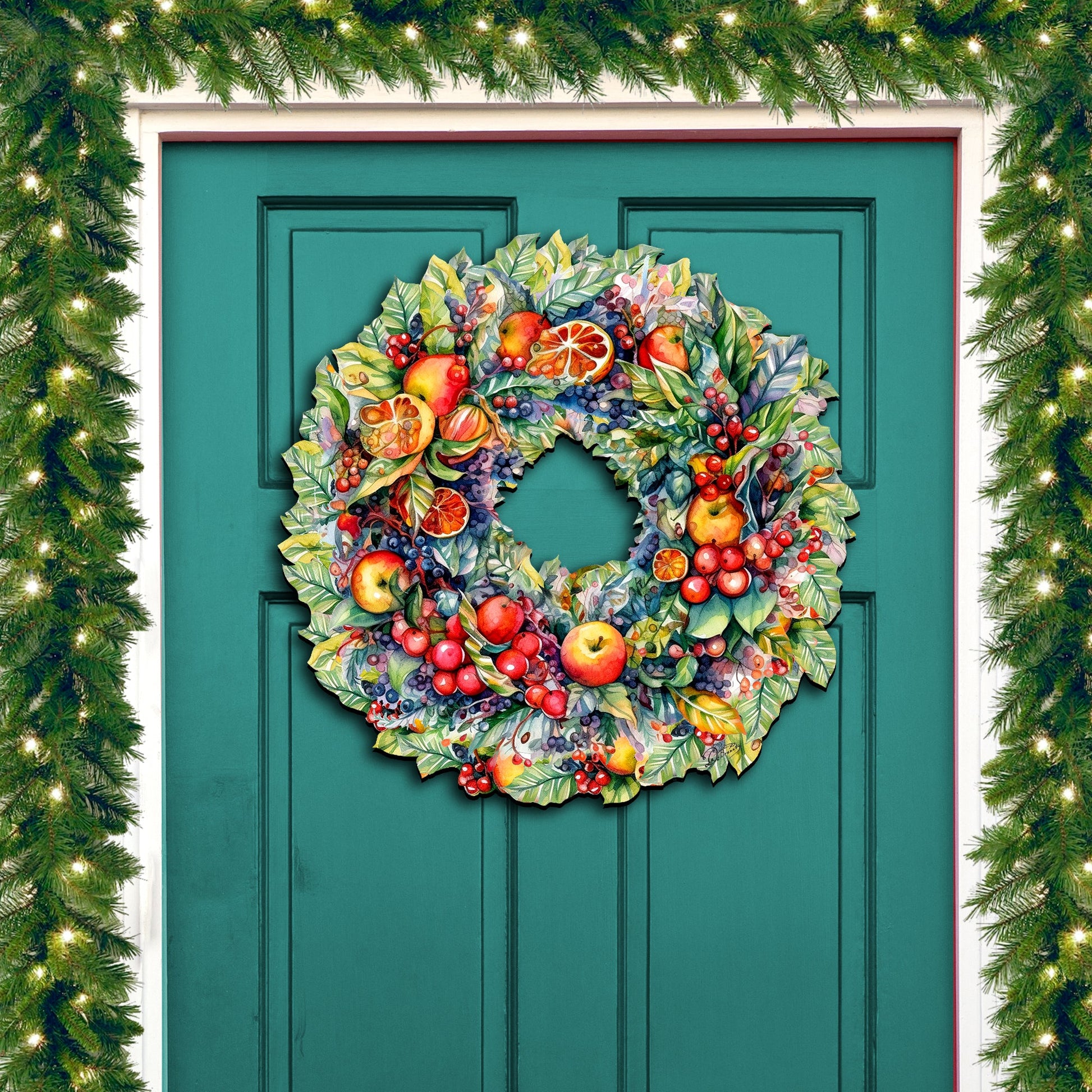 Summer Harvest Fruit Wreath Holiday Door Decor by G. Debrekht - Fall Halloween Decor - 8611071H-2