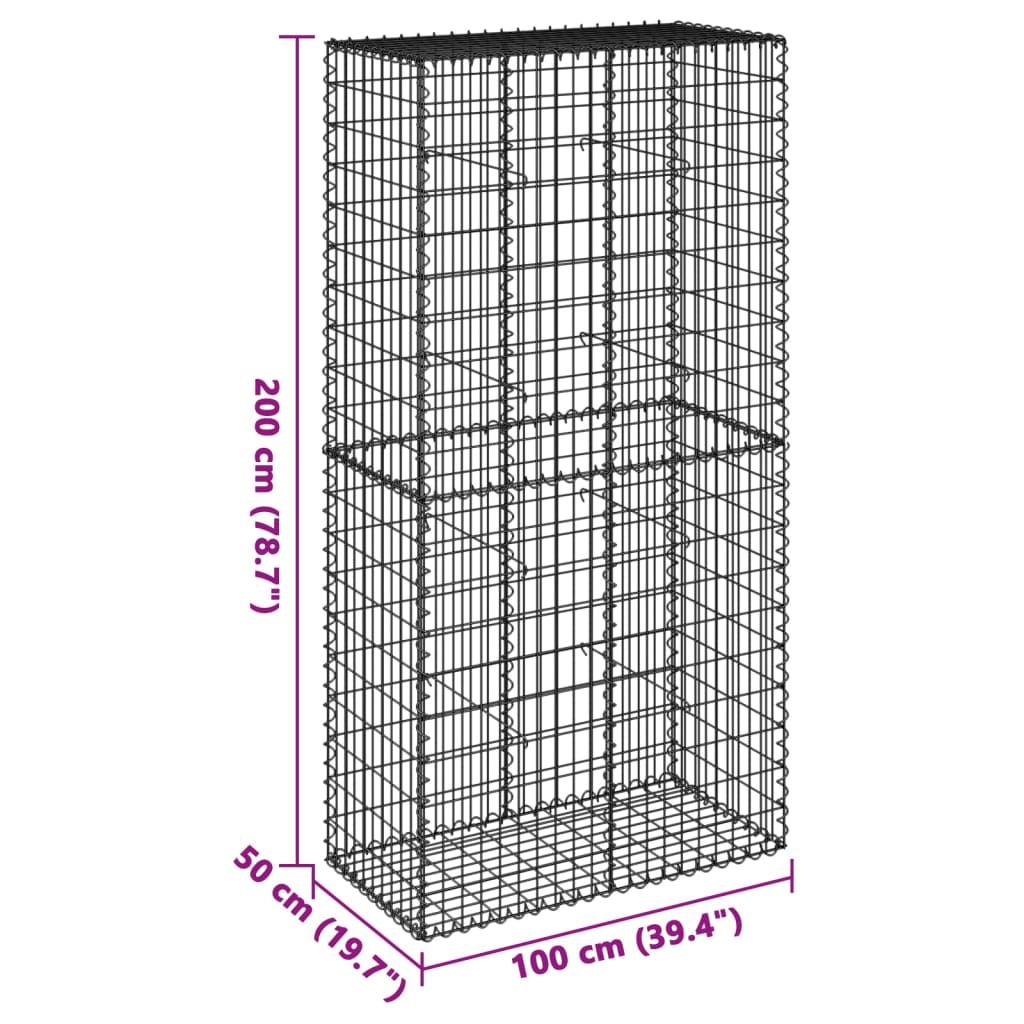 vidaXL Gabion Basket with Cover 39.4"x19.7"x39.4" Galvanized Iron-2