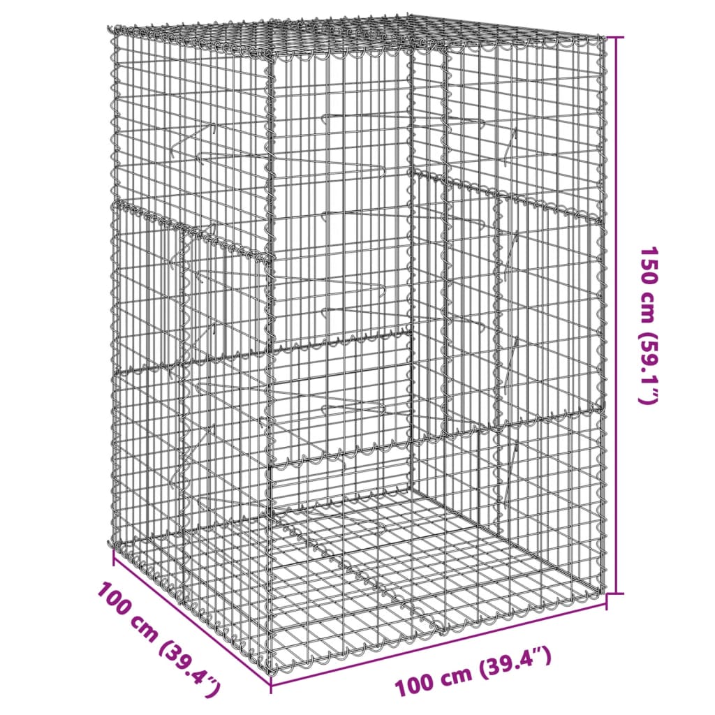 vidaXL Gabion Basket with Cover 39.4"x19.7"x39.4" Galvanized Iron-9
