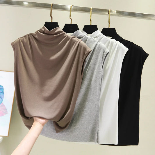 Summer High Collar Undershirt Girls Turtleneck Female Tee Shirt Sleeveless T-shirt Korean Loose Casual Women Tshirt Modal Tops