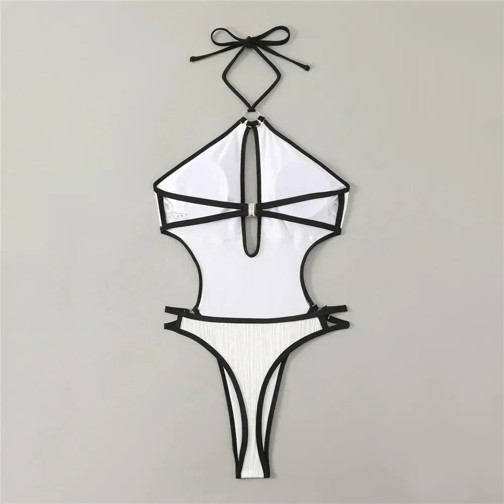 Sexy White Backless Swimwear Women 2024 One Piece Swimsuit  Bathing Suit String Halter Swimming Wear Bather