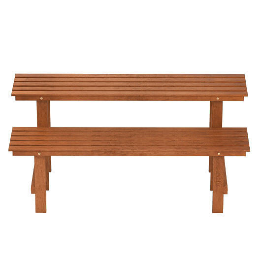 2-Tier Wood Plant Stand Ladder Plant Shelf for Indoor Outdoor-0