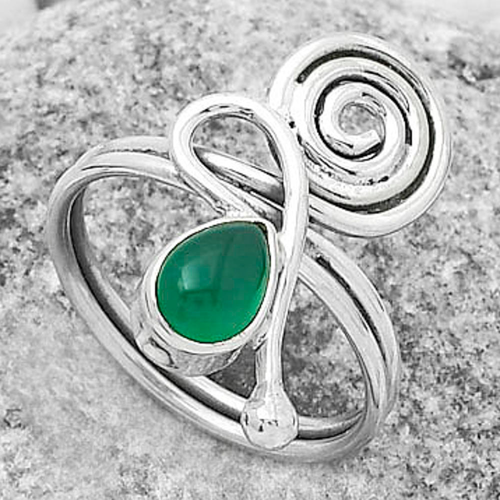Spiral - Natural Green Onyx Ring size-7 R-1556 SDR172690-2