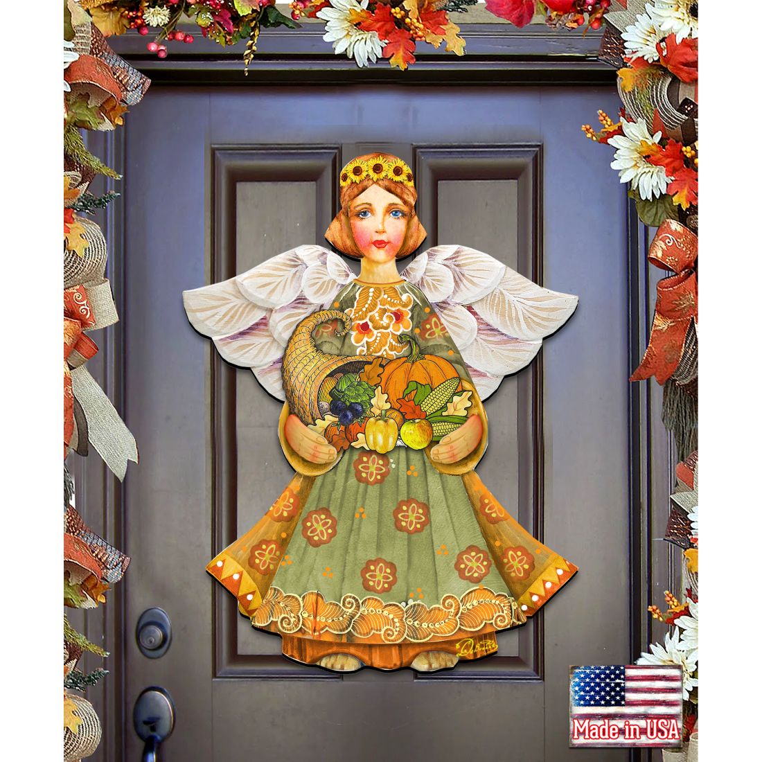 Fall Angel Thanksgiving Halloween Door Decor by G. DeBrekht - Thanksgiving Halloween Decor - 8155232H-0
