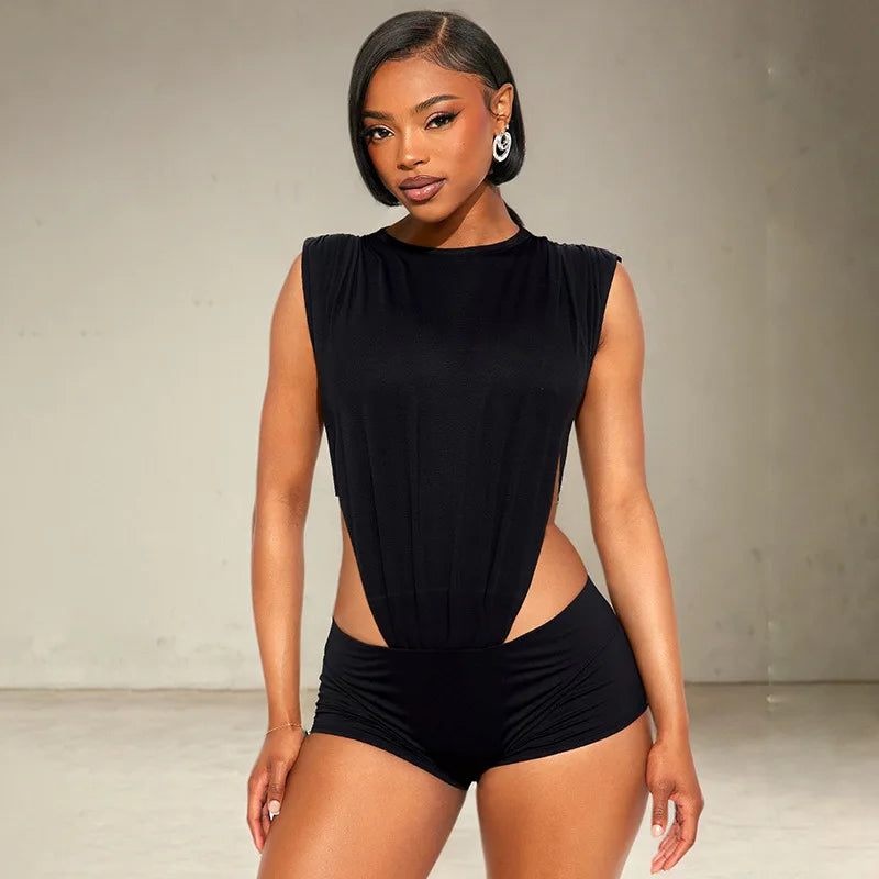 Gtpdpllt Black 2 Piece Set Sides Hollow Sleeveless Bodysuit Top and Shorts Club Wear Sexy Summer Baddie Outfits 2025