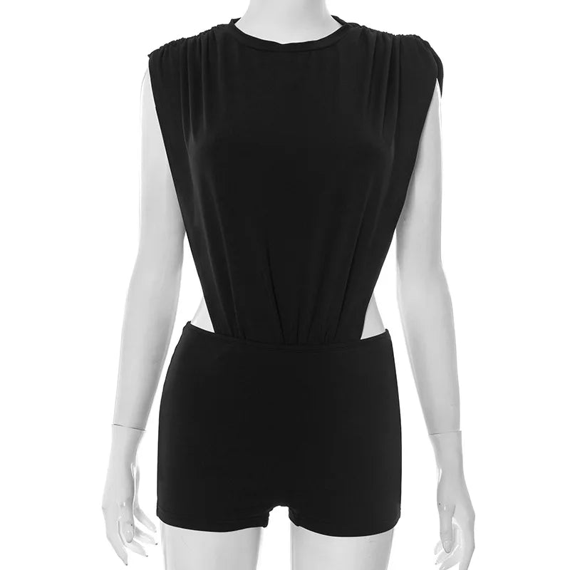 Gtpdpllt Black 2 Piece Set Sides Hollow Sleeveless Bodysuit Top and Shorts Club Wear Sexy Summer Baddie Outfits 2025