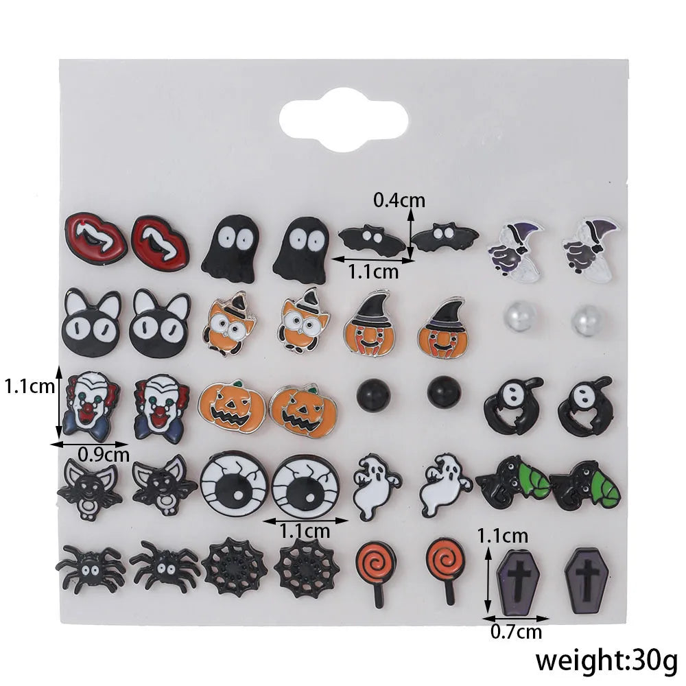 20 Packs of Halloween Stud Earrings for Women - Random Halloween Enamel Stud Earrings Set - Jack O Lantern Witch Hat Fall Decor