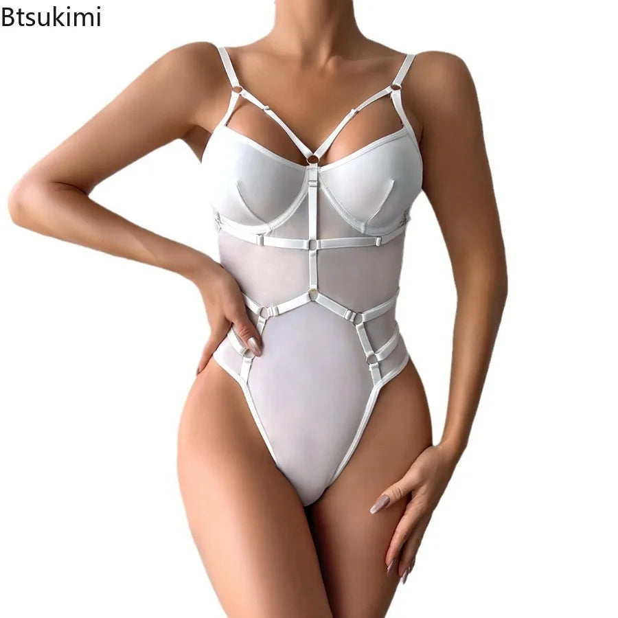 New 2025 Women's Lace Bodysuit with Garter See Through Bodycon Tops Mesh Seamless One Piece Fantasy Elegant Sexy Lingerie Ladies