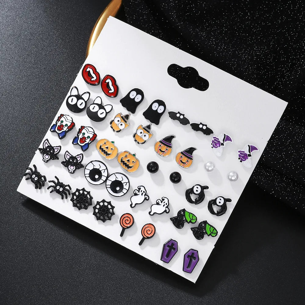 20 Packs of Halloween Stud Earrings for Women - Random Halloween Enamel Stud Earrings Set - Jack O Lantern Witch Hat Fall Decor