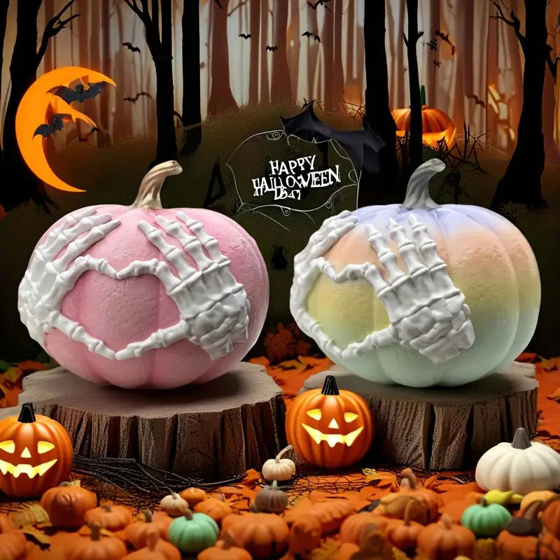 Fake Pumpkins Halloween Pumpkin Skeleton Hand Figurines Resin Artwork Collectible Figurines Gothic Fall Decor Halloween
