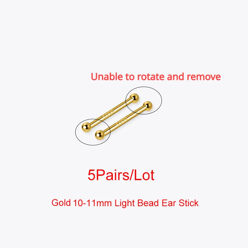 SOFTPIG 5 Pairs/Lot Real 925 Sterling Silver Single Zircon Ear Hole Bead Stud Earrings For Women Classic Minimalist Fine Jewelry