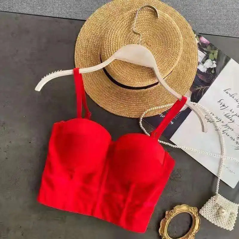 Top Women Bra Bandeau Corset Underwear Sexy Sleeveless with Chest Pad Ladies Y2K Lace Tank Tops Wrapped Vest Tube Top Cropped