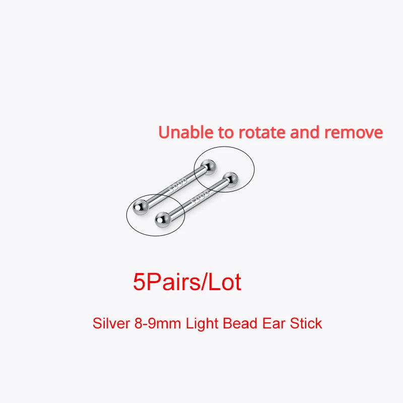 SOFTPIG 5 Pairs/Lot Real 925 Sterling Silver Single Zircon Ear Hole Bead Stud Earrings For Women Classic Minimalist Fine Jewelry