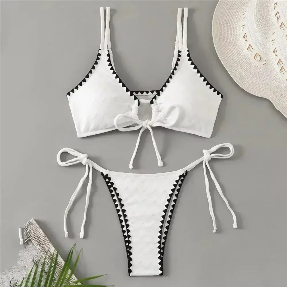 Sexy White Backless Swimwear Women 2024 One Piece Swimsuit  Bathing Suit String Halter Swimming Wear Bather