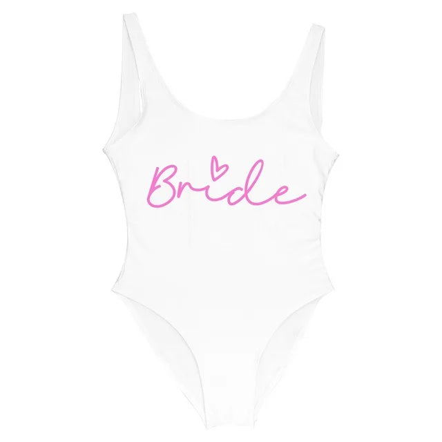 S-3XL Gold Print Team Bride One-Piece Swimsuit Squad Women Swimwear Sexy Padded Bachelorette Party Bathing Suit Summer Beachwear