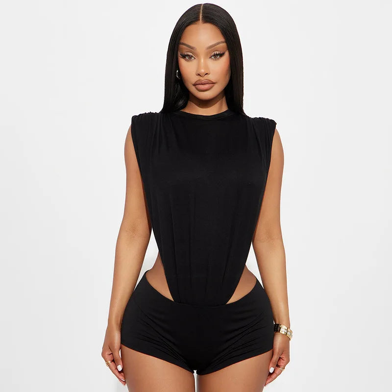 Gtpdpllt Black 2 Piece Set Sides Hollow Sleeveless Bodysuit Top and Shorts Club Wear Sexy Summer Baddie Outfits 2025