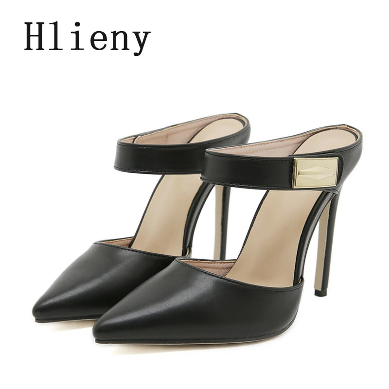 Hlieny Street Style Pointed Toe Quality Patent Leather Women Pumps Sexy Stripper Slipper Ladies Thin High Heels Sandals Shoes