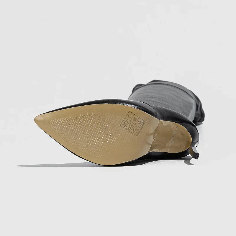 Eilyken Sexy PU Leather Women Over-the-Knee Boots Fashion Pointed Toe Long Booties Thin High Heels Stripper Party Shoes