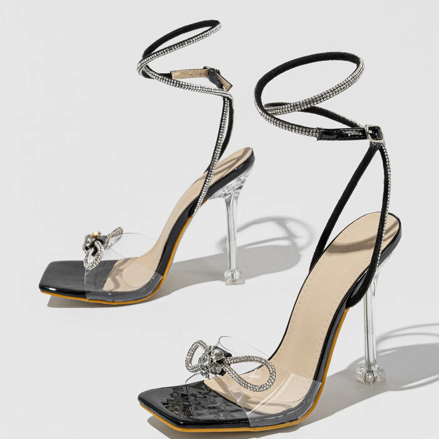 Eilyken PVC Transparent Butterfly-knot Ankle Buckle Strap Women Sandals Sexy Stripper Banquet Thin High Heels Shoes