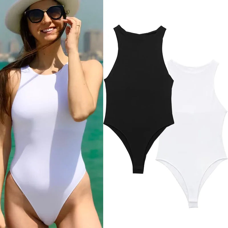 MUJER 2025 Black White Body Woman Sleeveless Tight Bodysuit Women Summer Y2k One Piece Bodysuit Lingerie Sexy Tops For Women